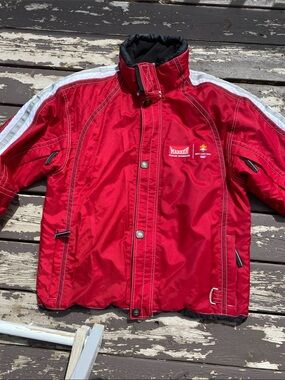 Marker Red MansPuffer Jacket with White Shoulder Stripes size L